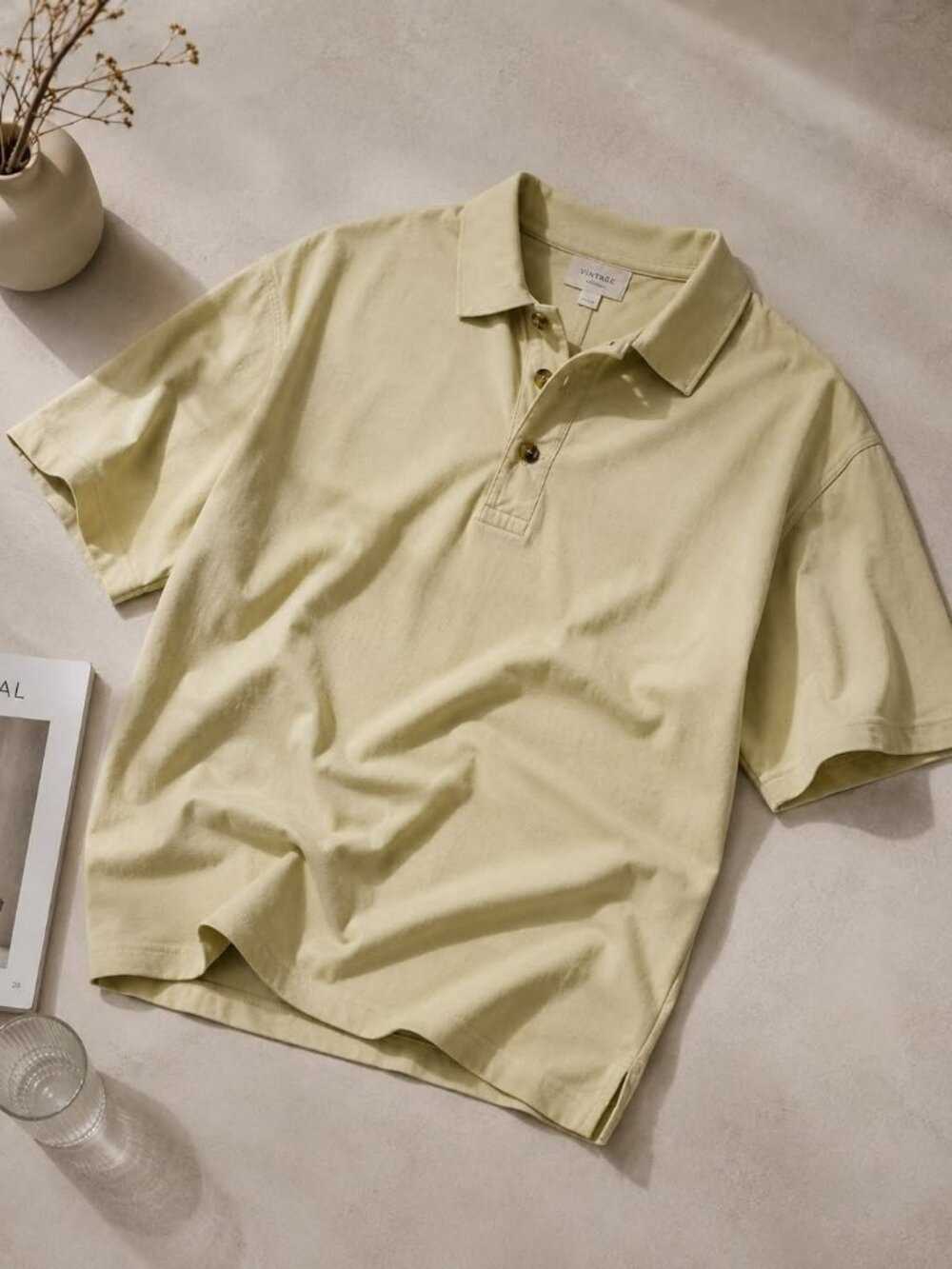 Men’s Beige Cotton Polo Shirt Size L – Classic Summer Style
